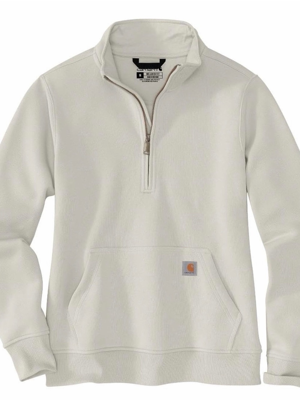 Carhartt Cream Half-Zip Pullover with Kangaroo Pocket